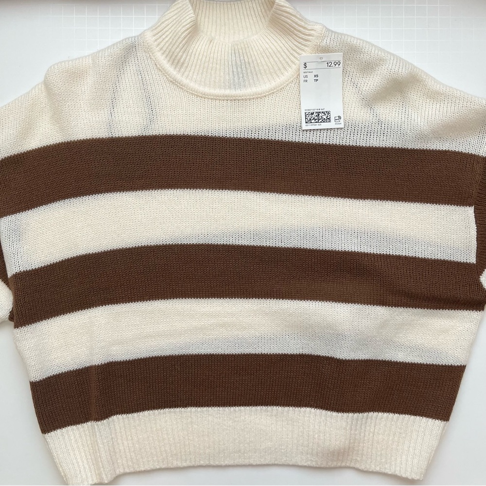 h&m brown and white striped sweater shirt